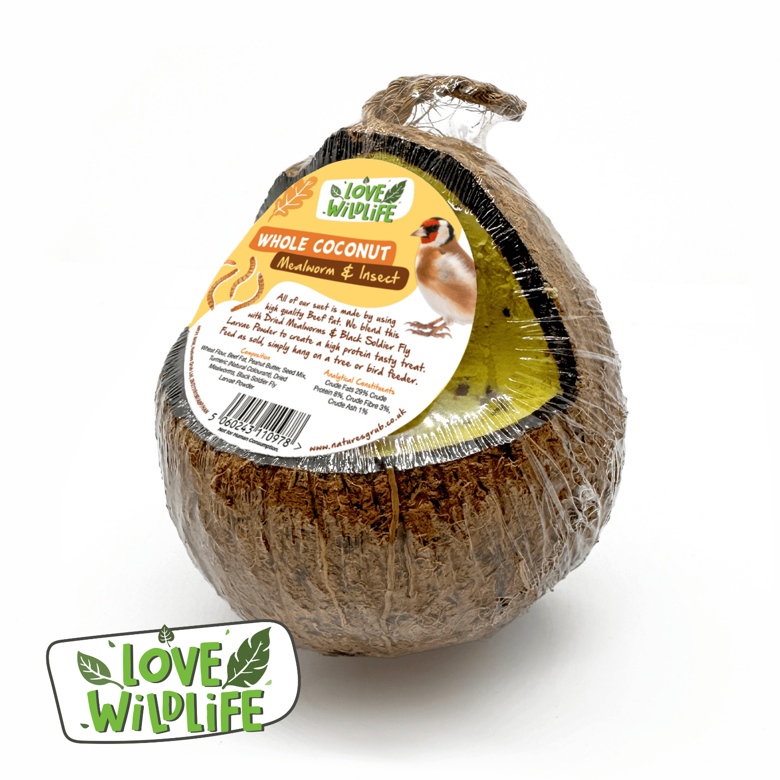 The Birdfood Warehouse Love Wildlife Mealworm & Insect Coconut Feeder