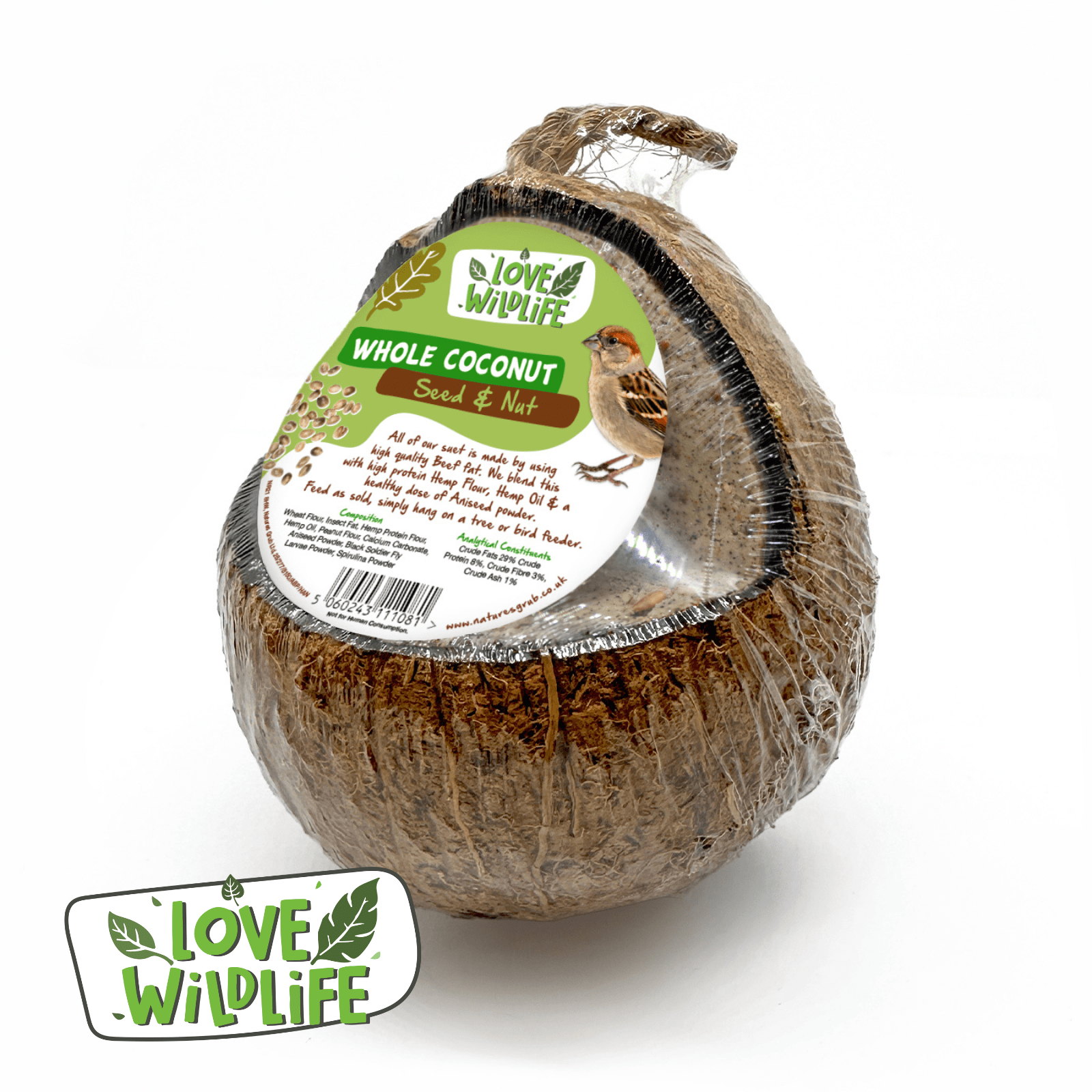 The Birdfood Warehouse Love Wildlife Seed & Nut Coconut Feeder
